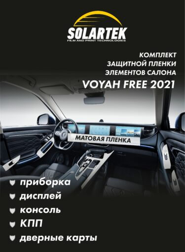 VOYAH FREE 2021 Комплект защитных пленок на приборку, дисплей, консоль, кпп и дверные карты