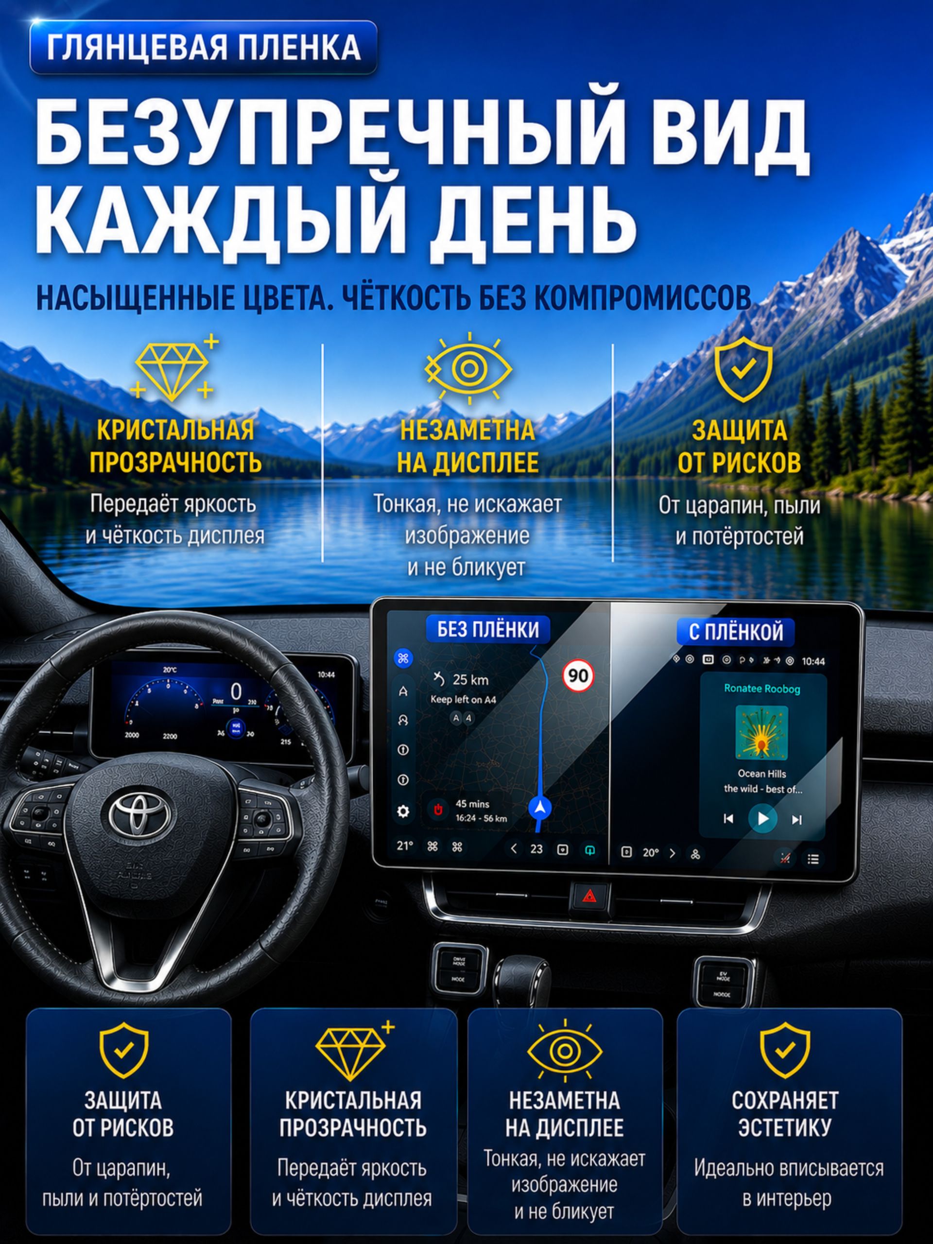 Глянцевая пленка на дисплей и приборную панель Toyota Rav4 Xa60 — фото 3